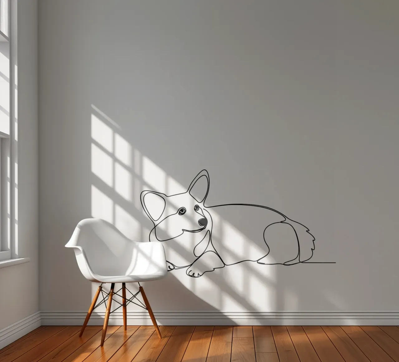 Minimalist Line Drawing of a Corgi | Modern Abstract Art photo wallpaper by Viv Line Art