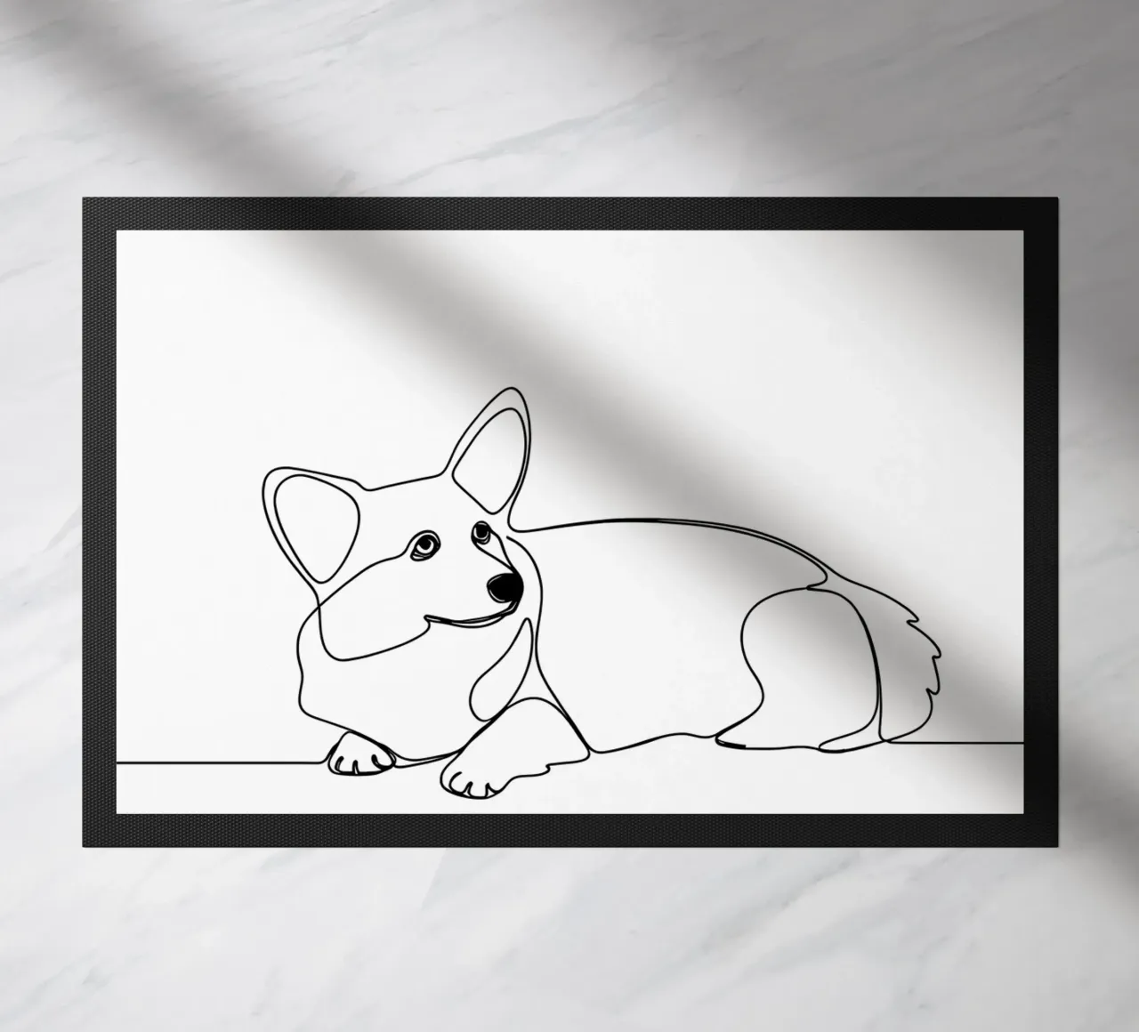 Minimalist Line Drawing of a Corgi | Modern Abstract Art doormat by Viv Line Art