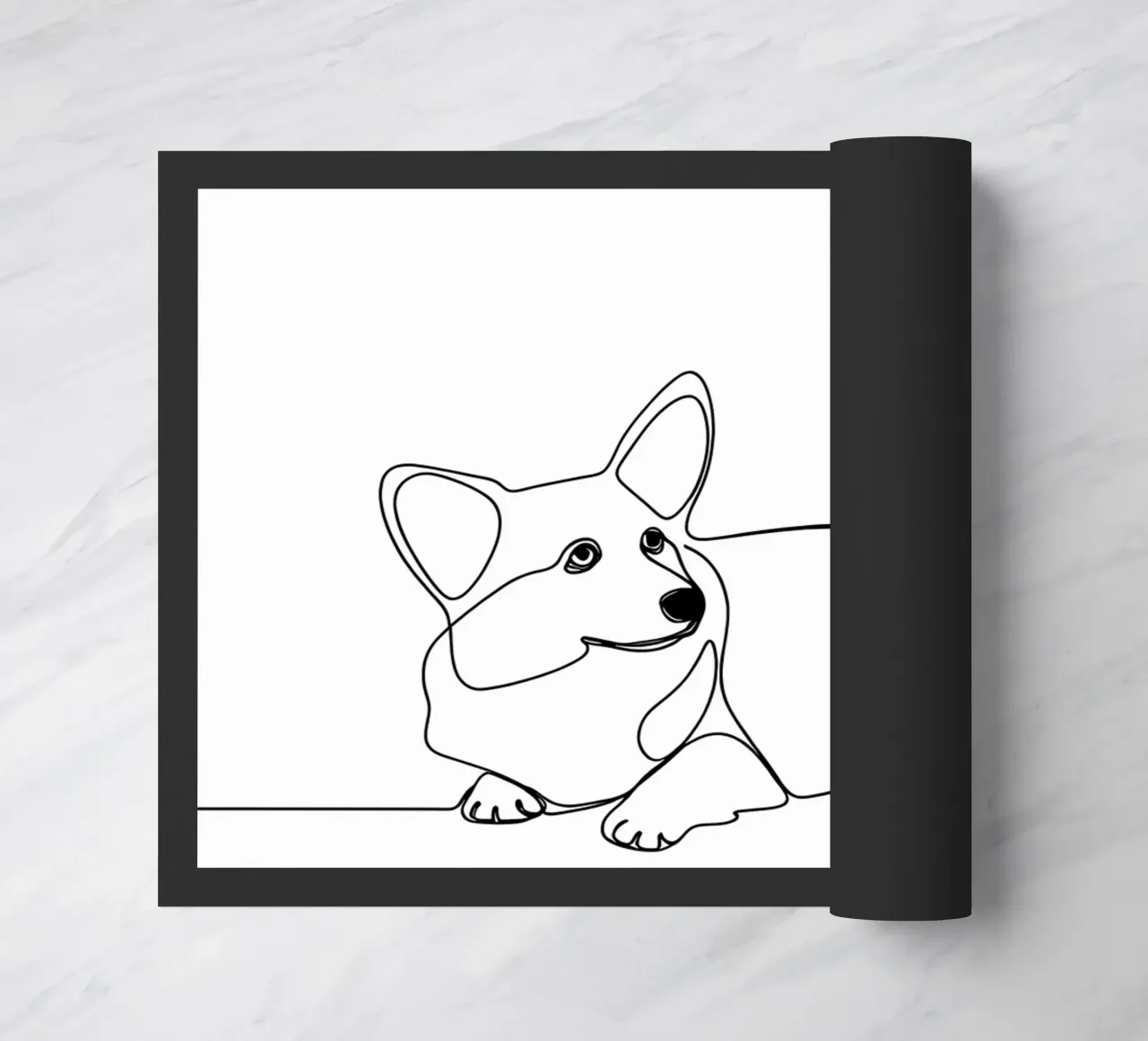 Minimalist Line Drawing of a Corgi | Modern Abstract Art doormat by Viv Line Art