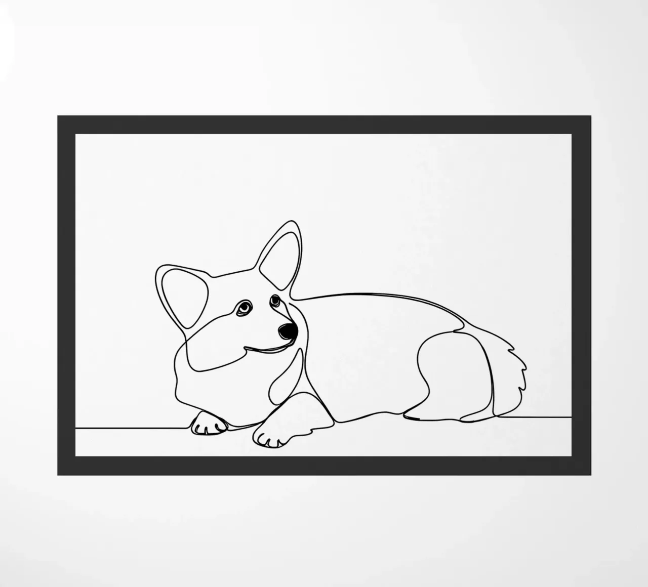 Minimalist Line Drawing of a Corgi | Modern Abstract Art doormat by Viv Line Art