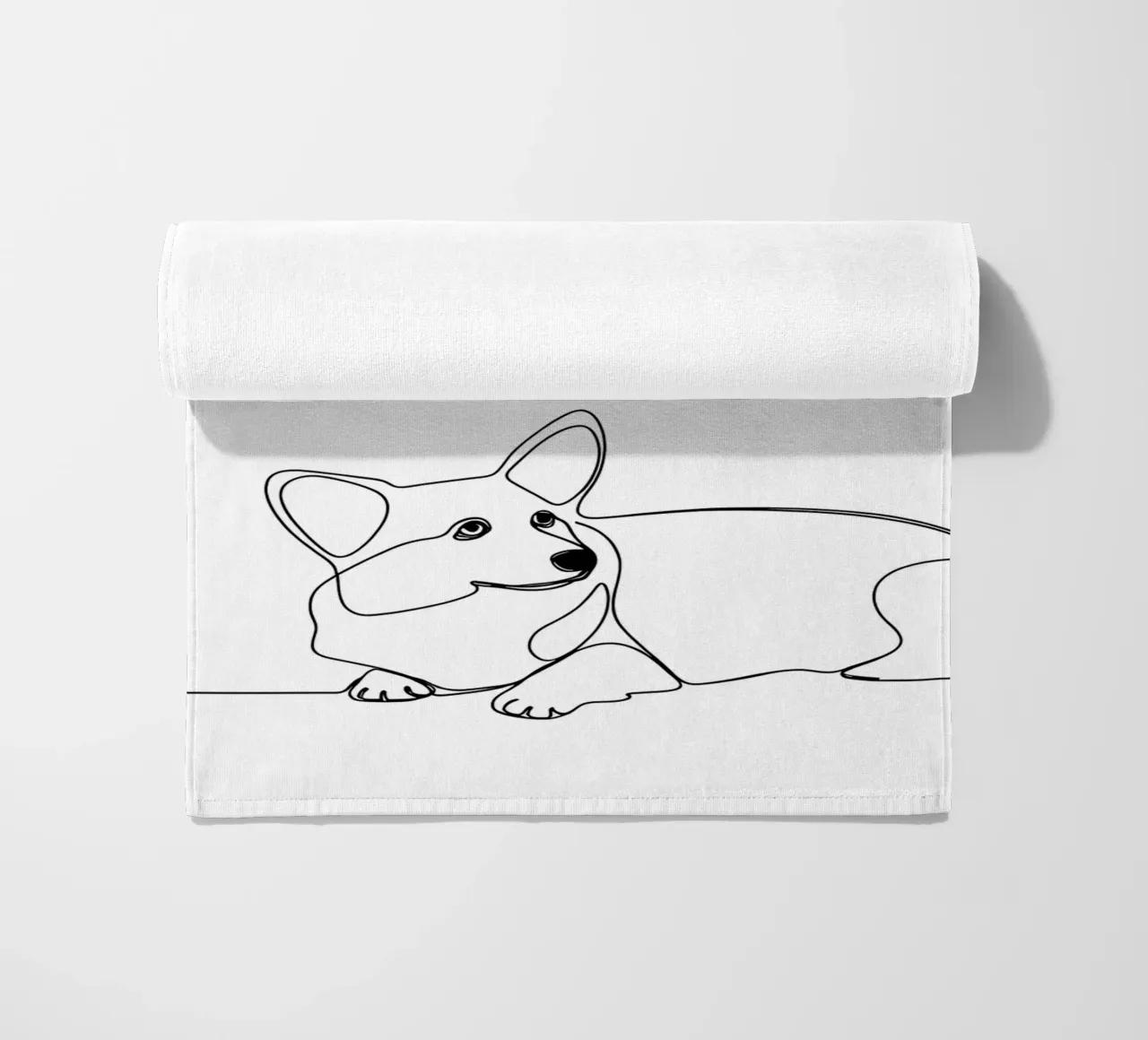 Minimalist Line Drawing of a Corgi | Modern Abstract Art beach towel by Viv Line Art