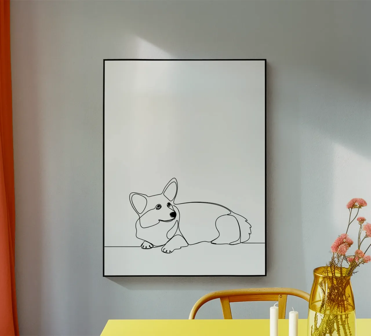 Minimalist Line Drawing of a Corgi | Modern Abstract Art acrylic glass by Viv Line Art