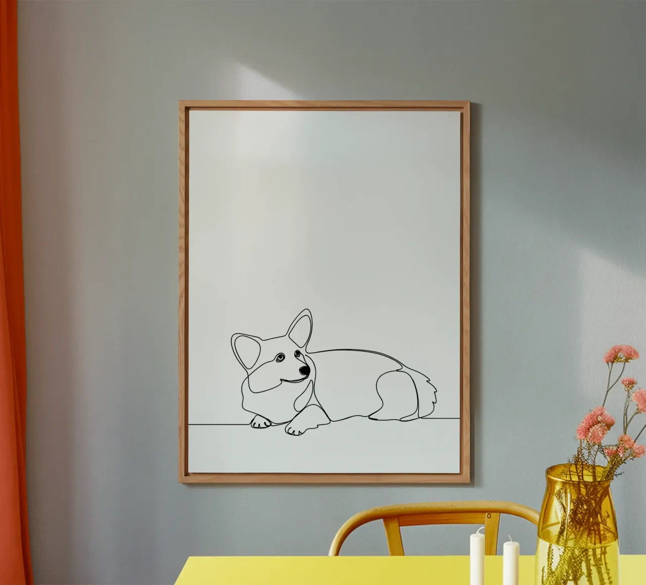 Minimalist Line Drawing of a Corgi | Modern Abstract Art forex plate by Viv Line Art