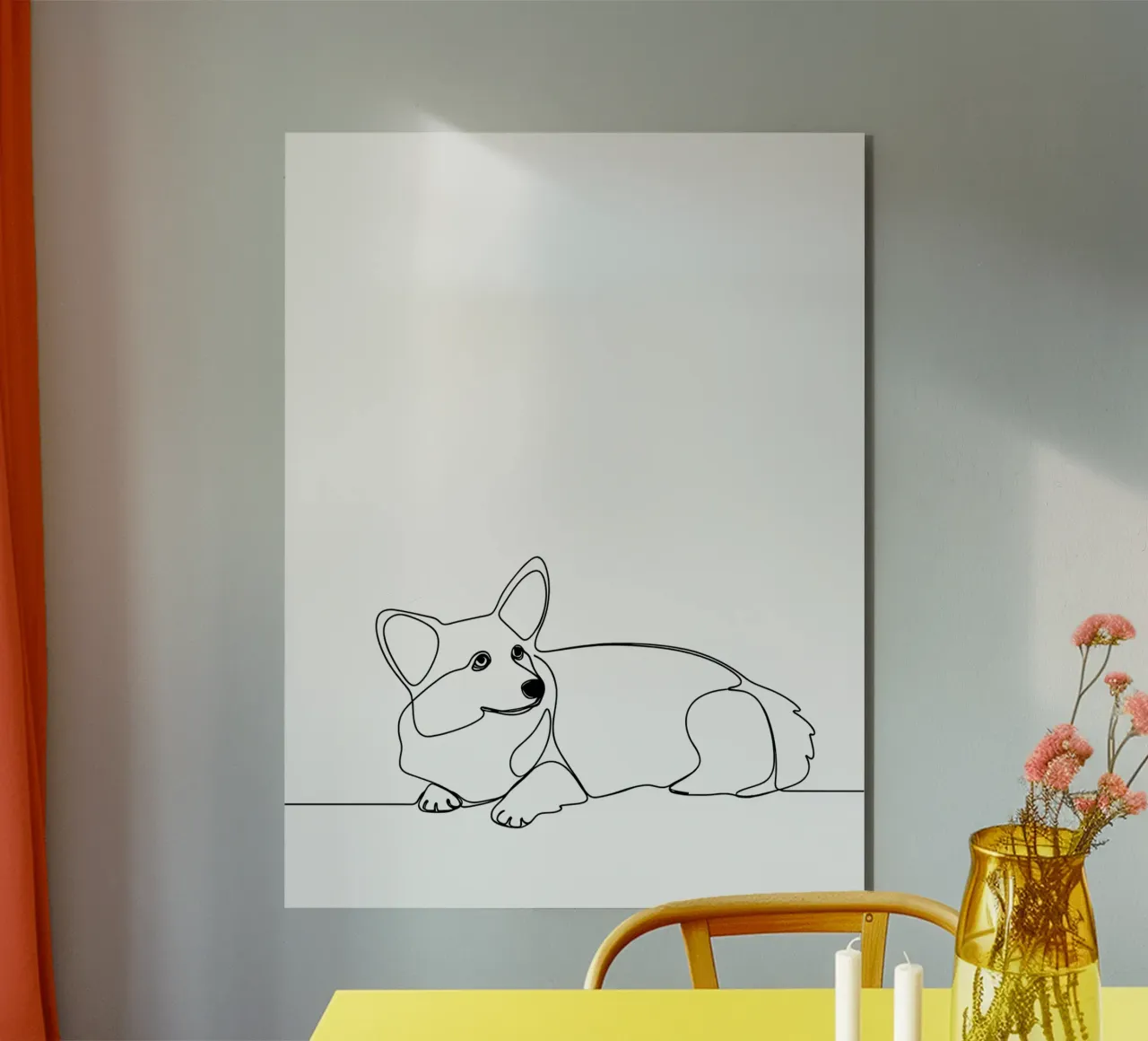 Minimalist Line Drawing of a Corgi | Modern Abstract Art forex plate by Viv Line Art