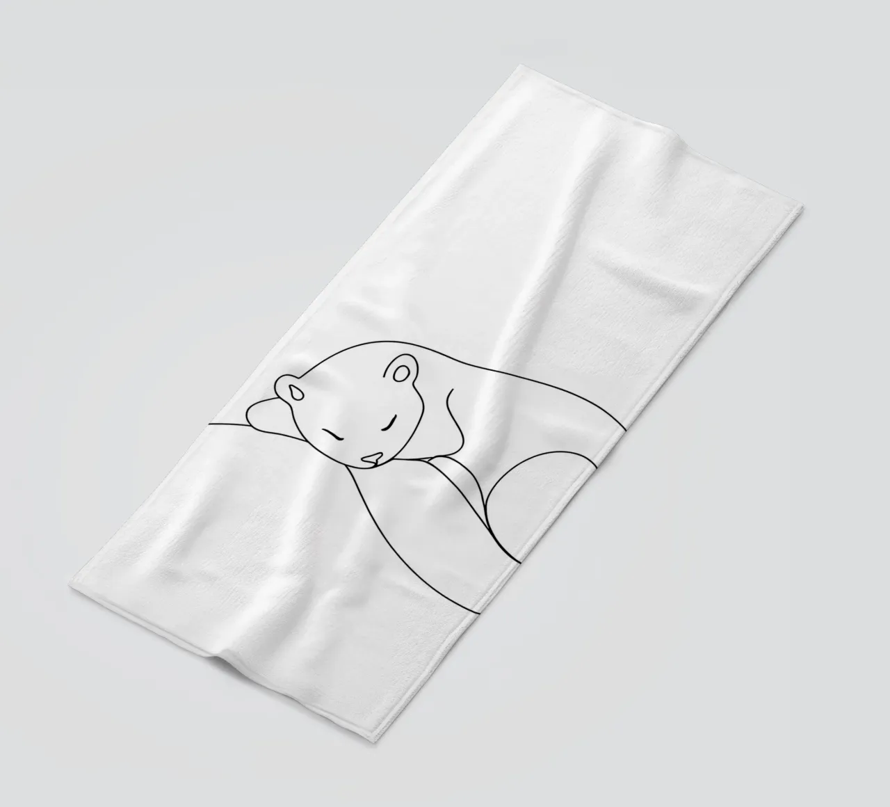 Disegno lineare minimalista di una lontra addormentata | Modern Abstrac telo mare da Viv Line Art