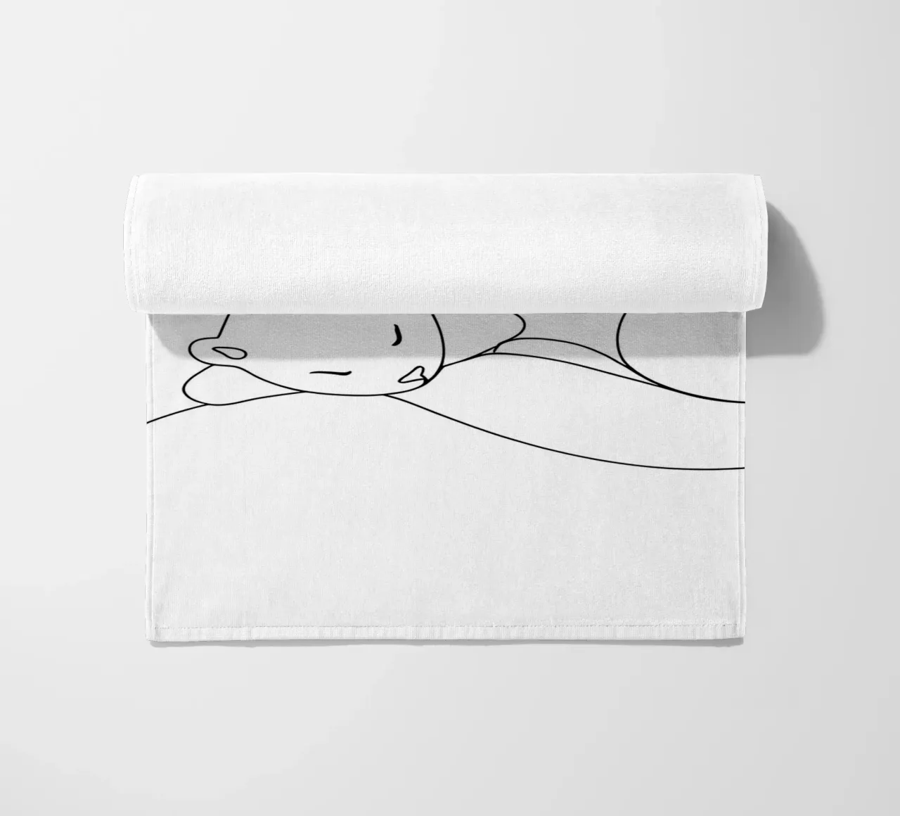 Disegno lineare minimalista di una lontra addormentata | Modern Abstrac telo mare da Viv Line Art