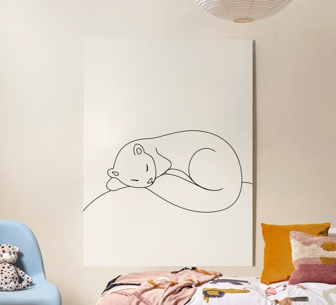 Disegno lineare minimalista di una lontra addormentata | Modern Abstrac plexiglass da Viv Line Art