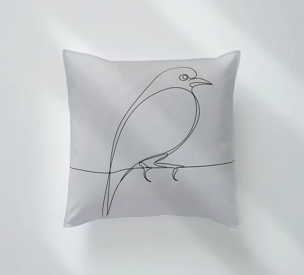 Disegno lineare minimalista di un uccello su un filo | Astrazione moderna cuscino da Viv Line Art