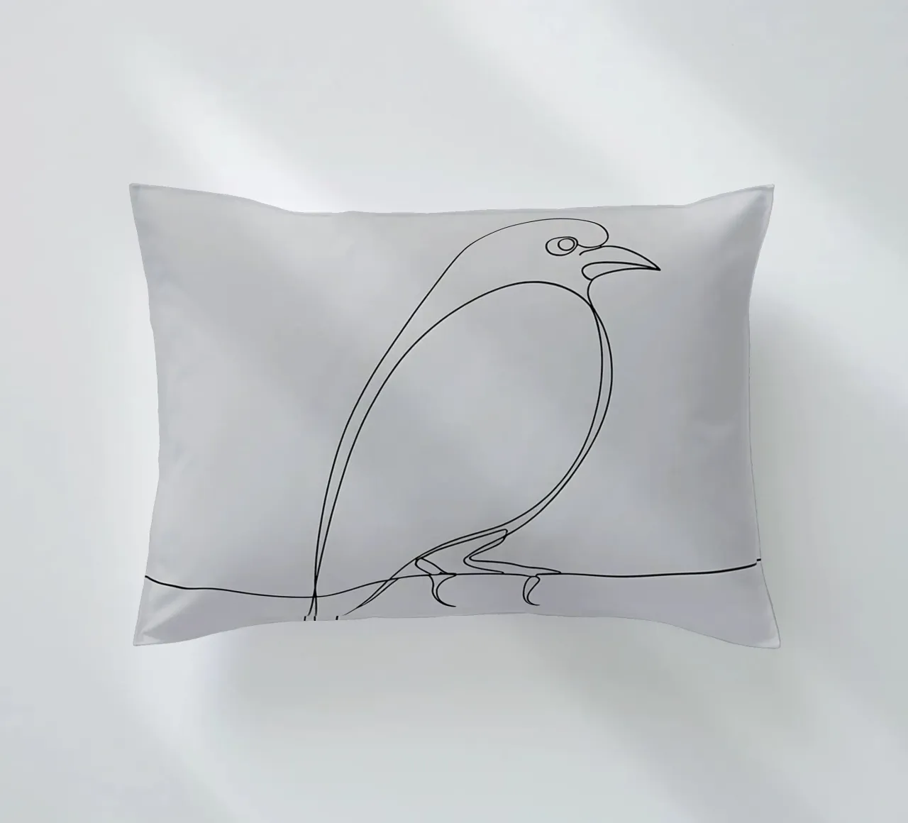 Disegno lineare minimalista di un uccello su un filo | Astrazione moderna cuscino da Viv Line Art