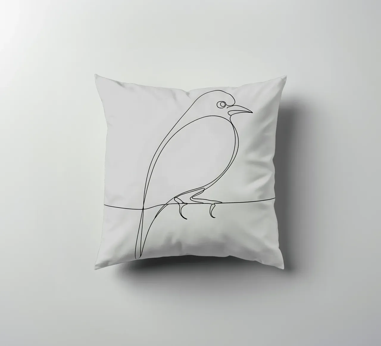 Disegno lineare minimalista di un uccello su un filo | Astrazione moderna cuscino da Viv Line Art