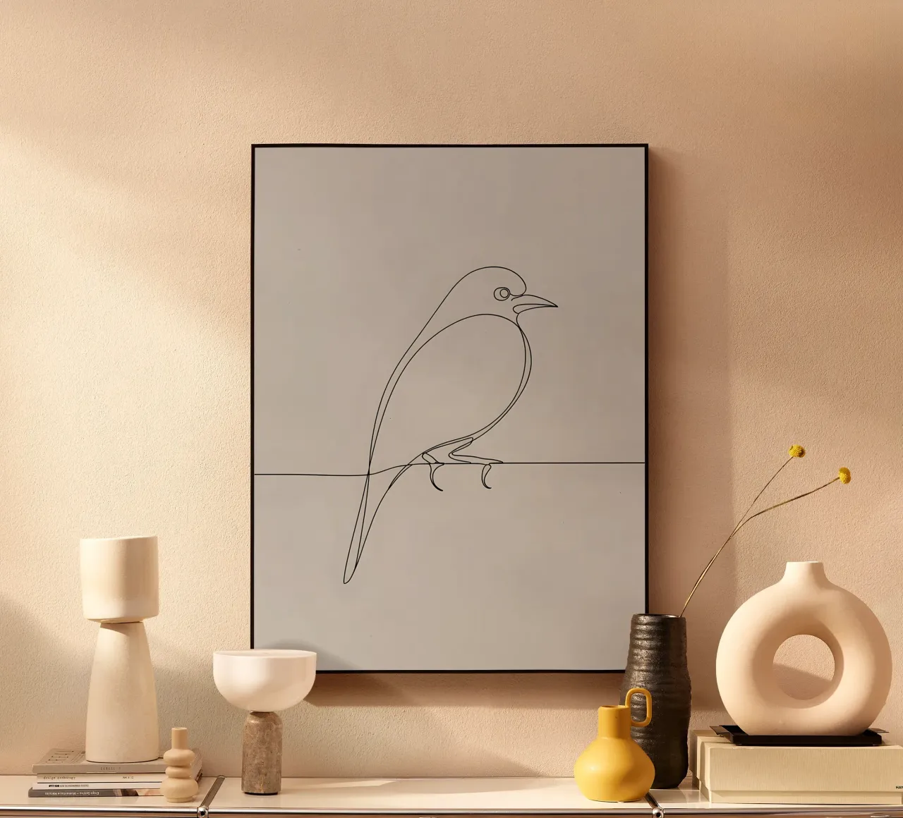 Minimalist Line Drawing of a Bird on a Wire | Modern Abstrac acrylic glass by Viv Line Art