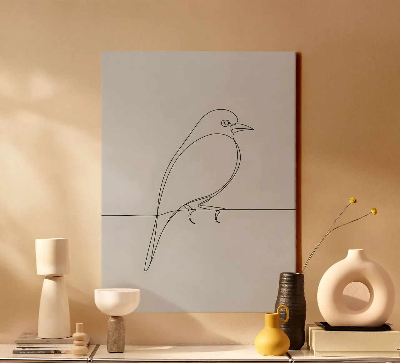Minimalist Line Drawing of a Bird on a Wire | Modern Abstrac canvas by Viv Line Art