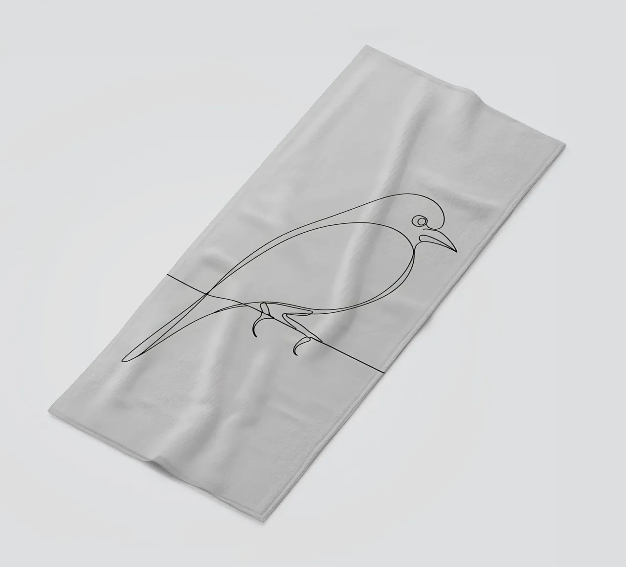 Disegno lineare minimalista di un uccello su un filo | Astrazione moderna telo mare da Viv Line Art