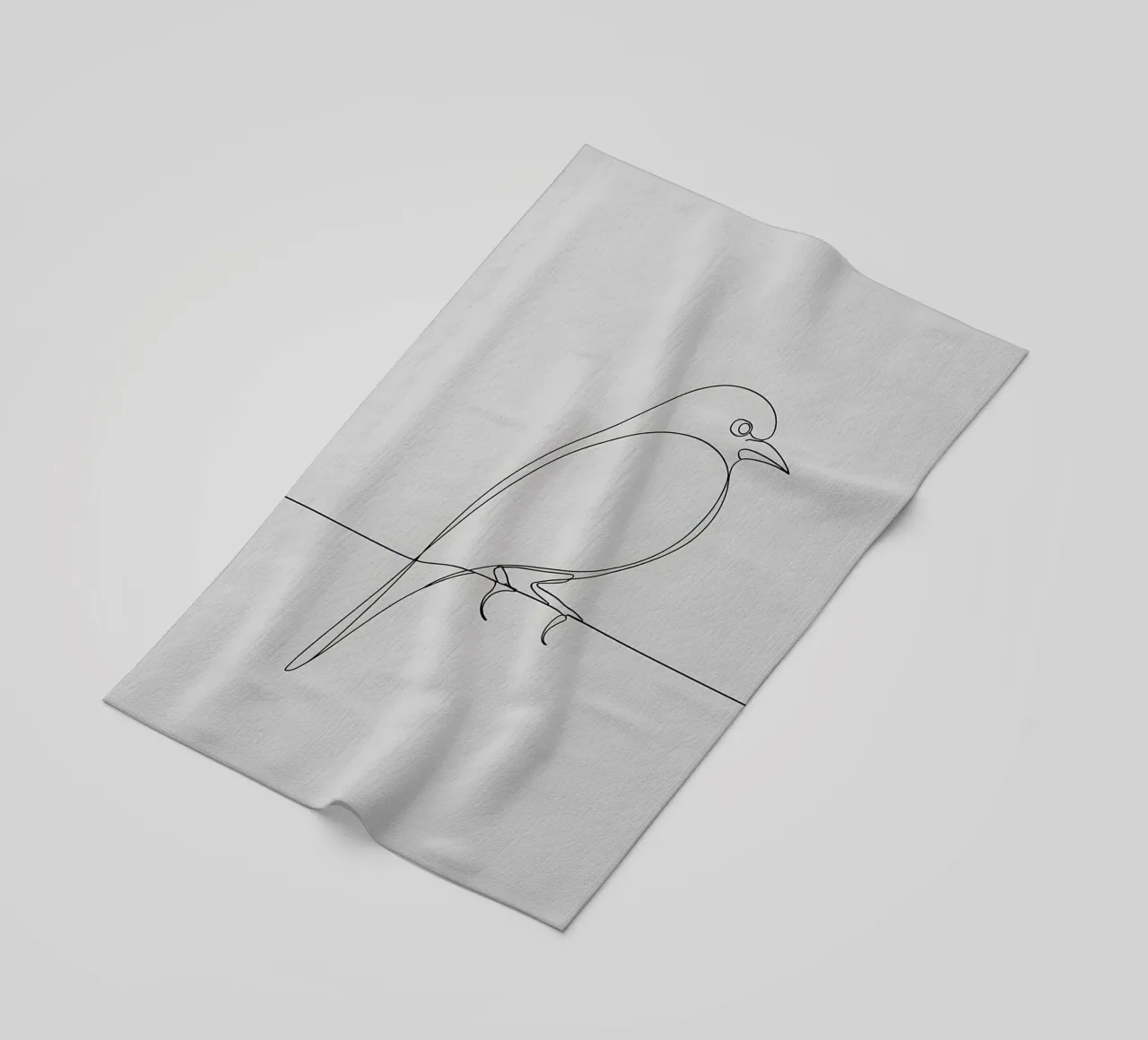 Disegno lineare minimalista di un uccello su un filo | Astrazione moderna telo mare da Viv Line Art