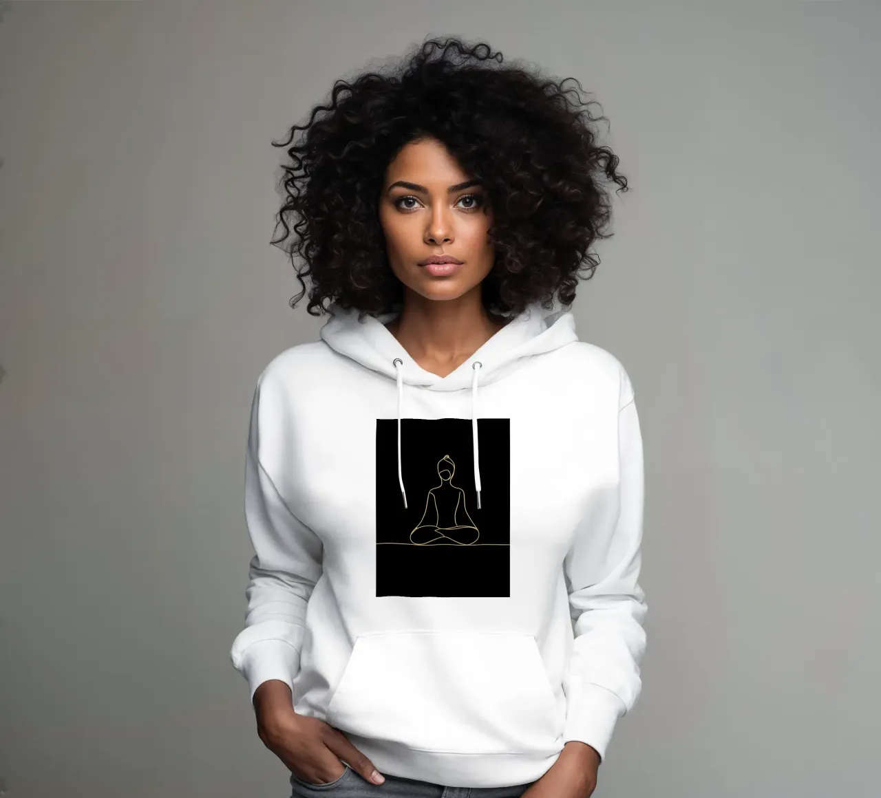 Dibujo lineal minimalista de un hombre meditando | Modern Abstrac sudadera con capucha de Viv Line Art