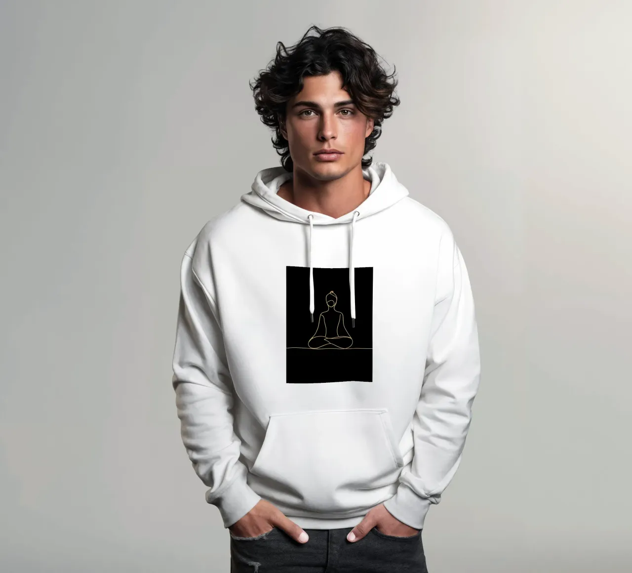 Dibujo lineal minimalista de un hombre meditando | Modern Abstrac sudadera con capucha de Viv Line Art