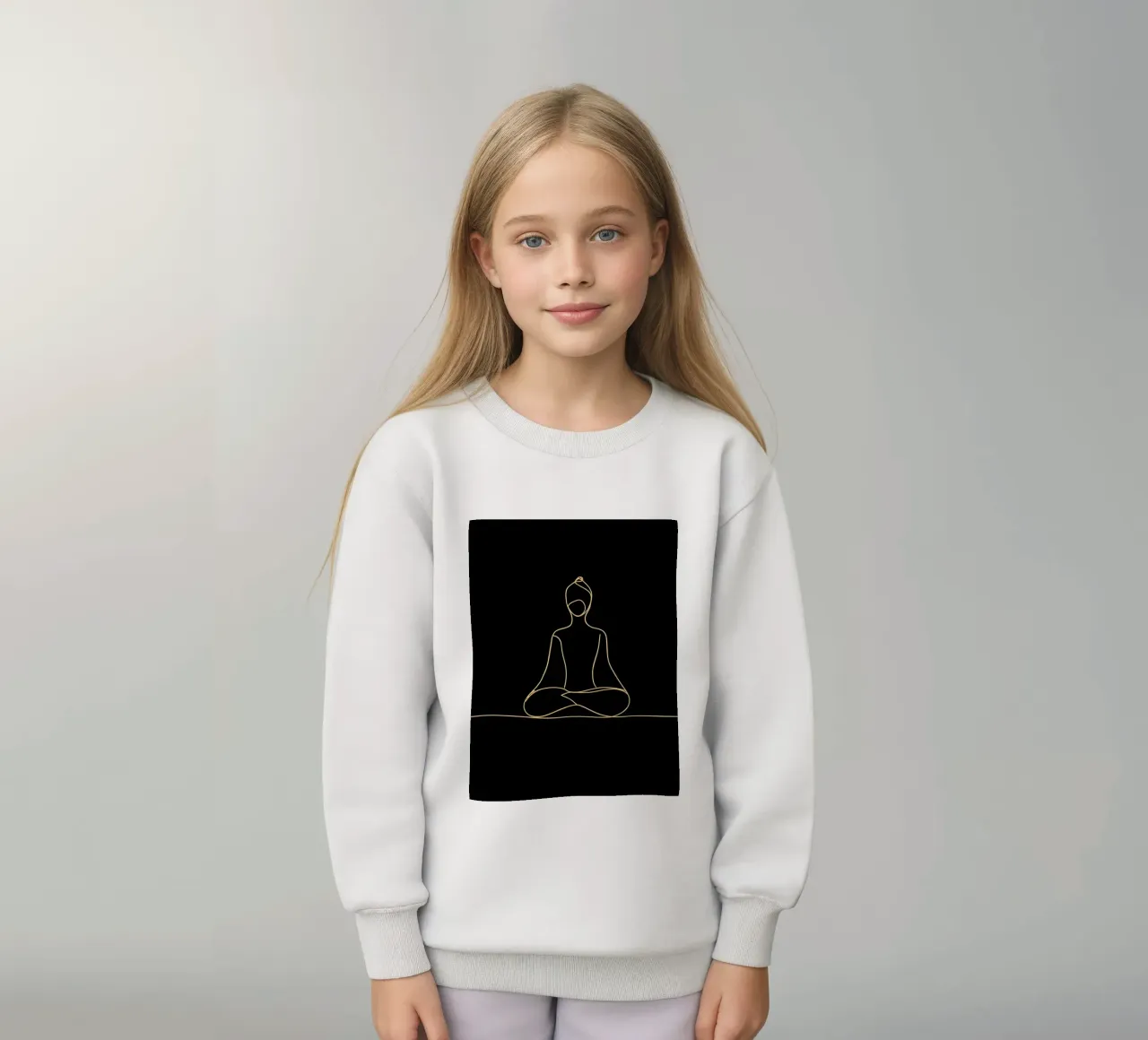 Dibujo lineal minimalista de un hombre meditando | Modern Abstrac sudadera para niño de Viv Line Art