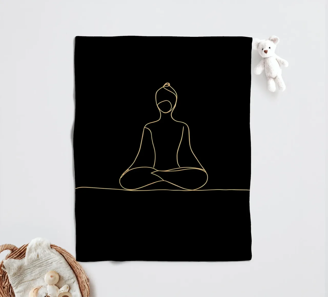 Minimalist Line Drawing of a Meditating Man | Modern Abstrac fleece blanket by Viv Line Art