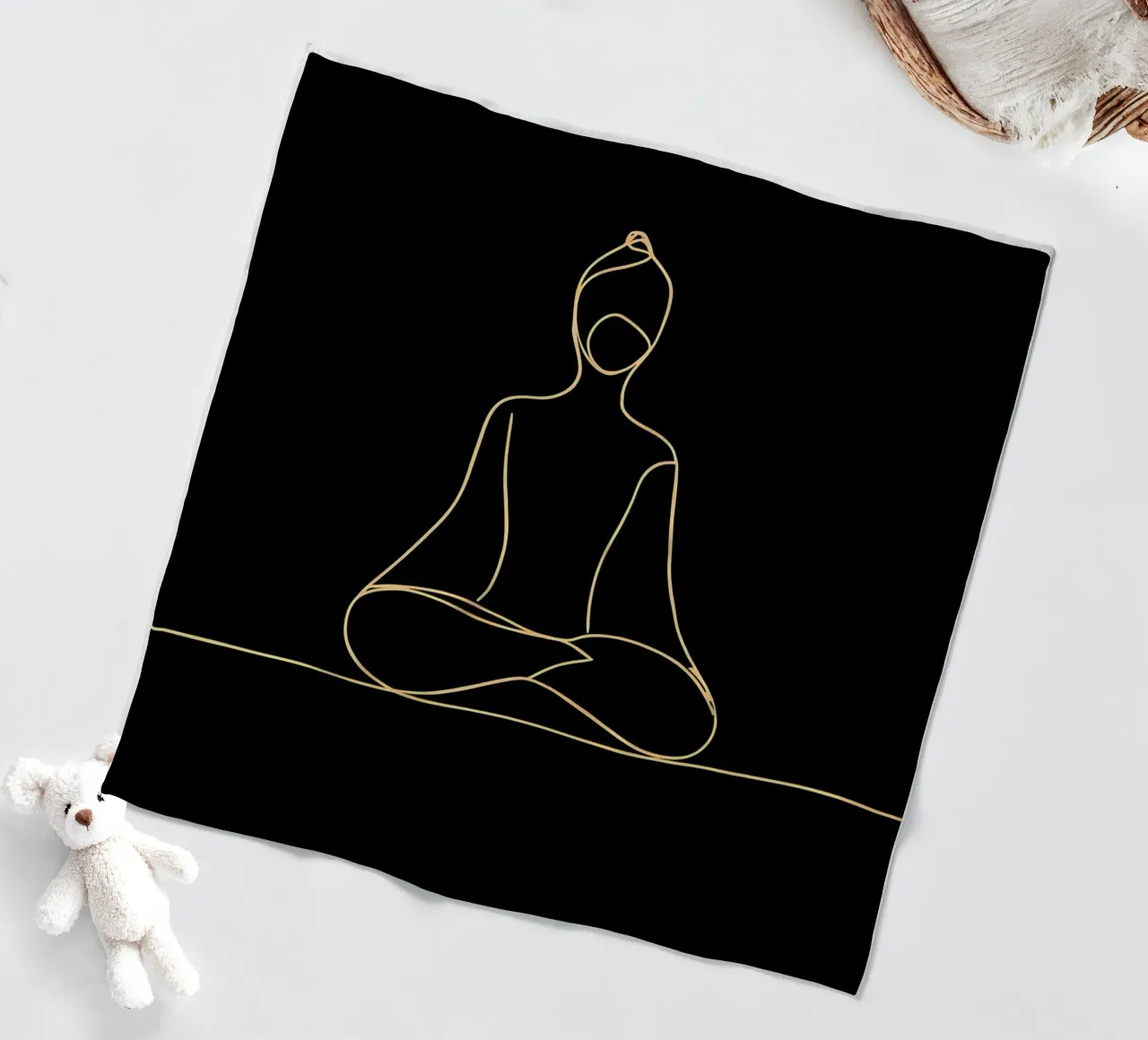 Minimalist Line Drawing of a Meditating Man | Modern Abstrac fleece blanket by Viv Line Art