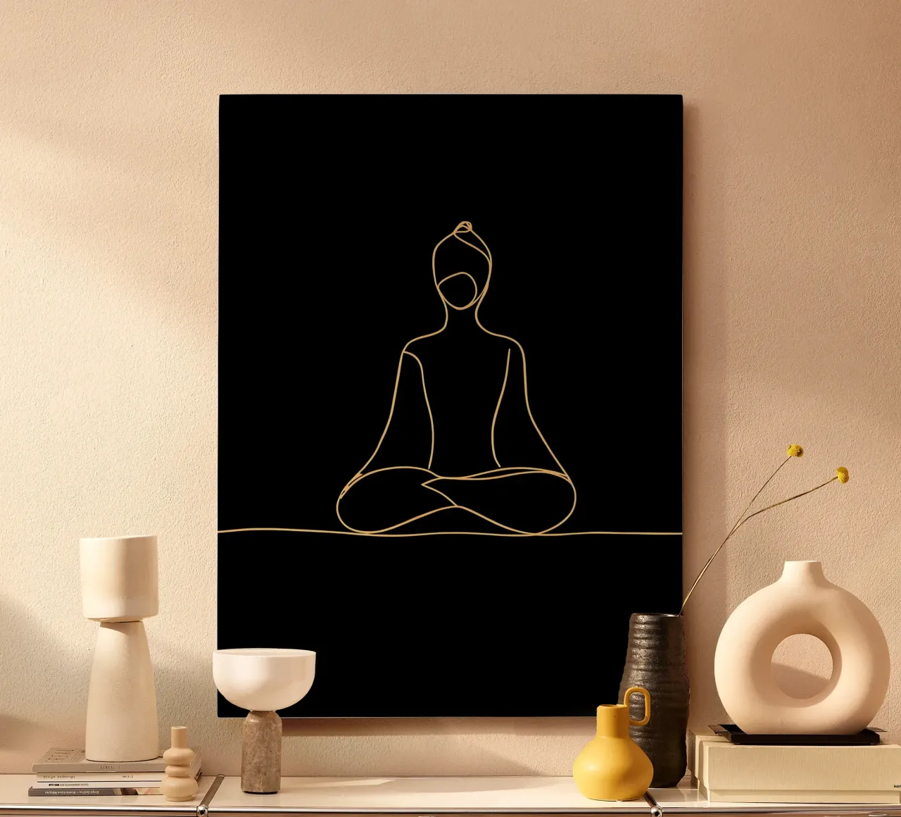 Disegno lineare minimalista di un uomo in meditazione | Modern Abstrac alluminio dibond da Viv Line Art
