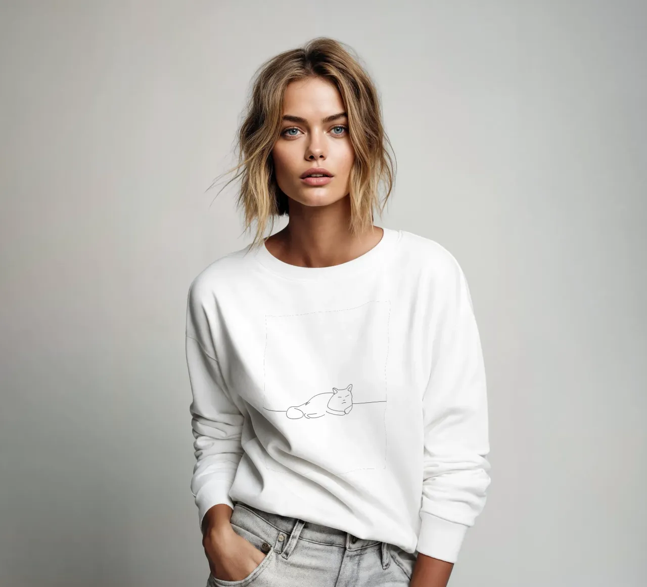 Minimalist Line Drawing of a Cat Sleeping | Modern Abstract sweatshirt by Viv Line Art