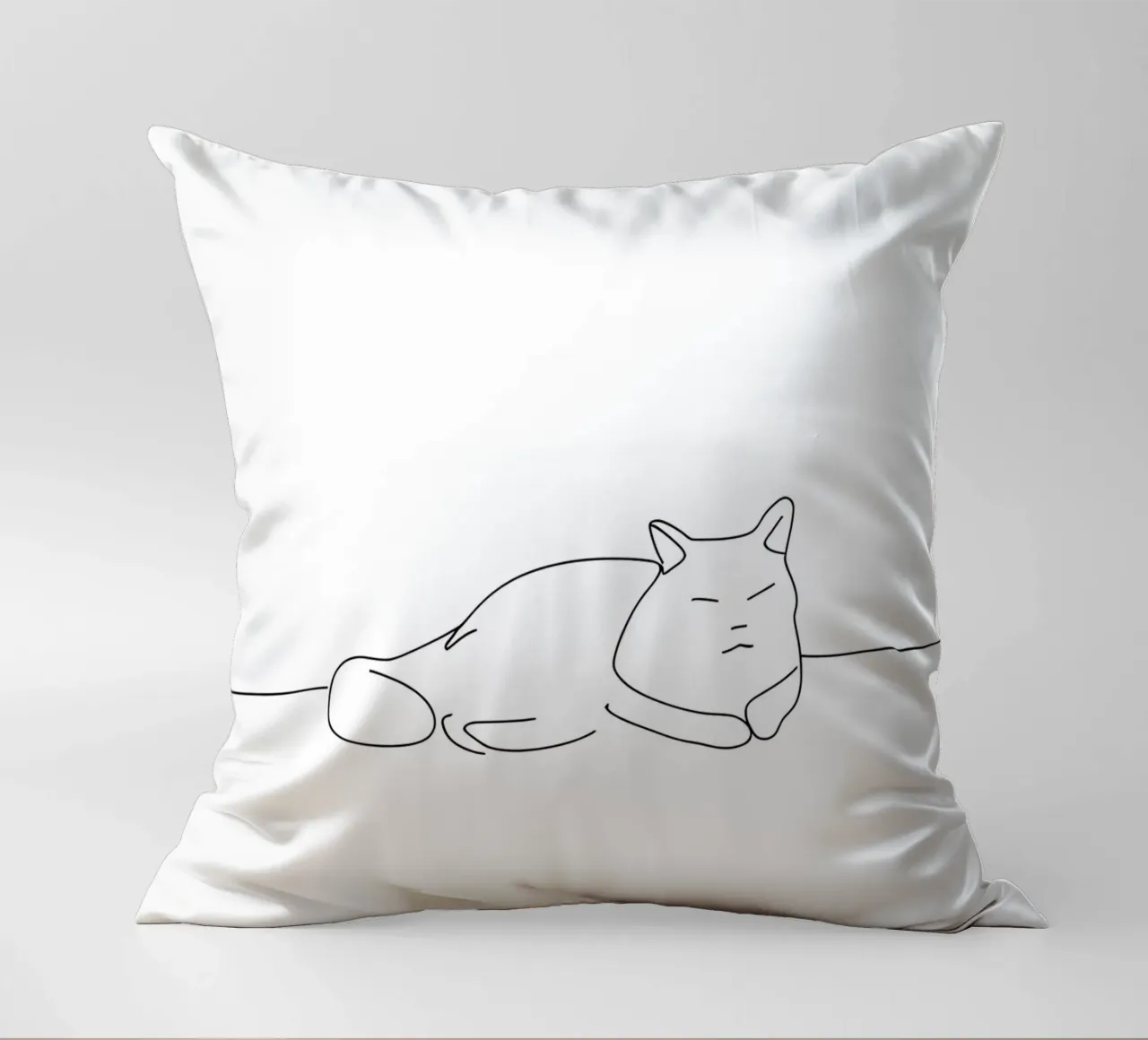 Minimalist Line Drawing of a Cat Sleeping | Modern Abstract decorative cushion by Viv Line Art
