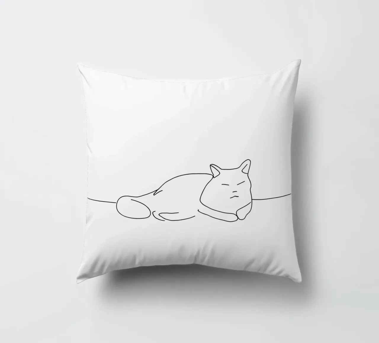 Minimalist Line Drawing of a Cat Sleeping | Modern Abstract decorative cushion by Viv Line Art