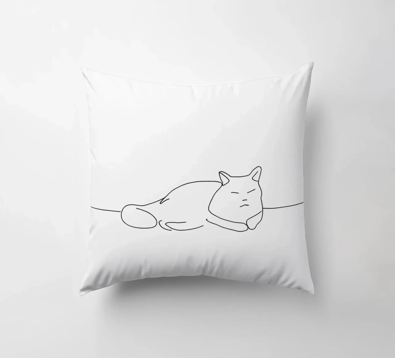 Minimalist Line Drawing of a Cat Sleeping | Modern Abstract decorative cushion by Viv Line Art