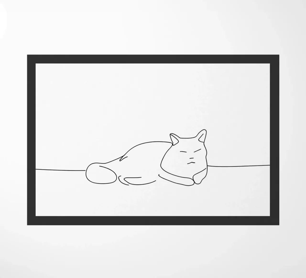 Minimalist Line Drawing of a Cat Sleeping | Modern Abstract doormat by Viv Line Art