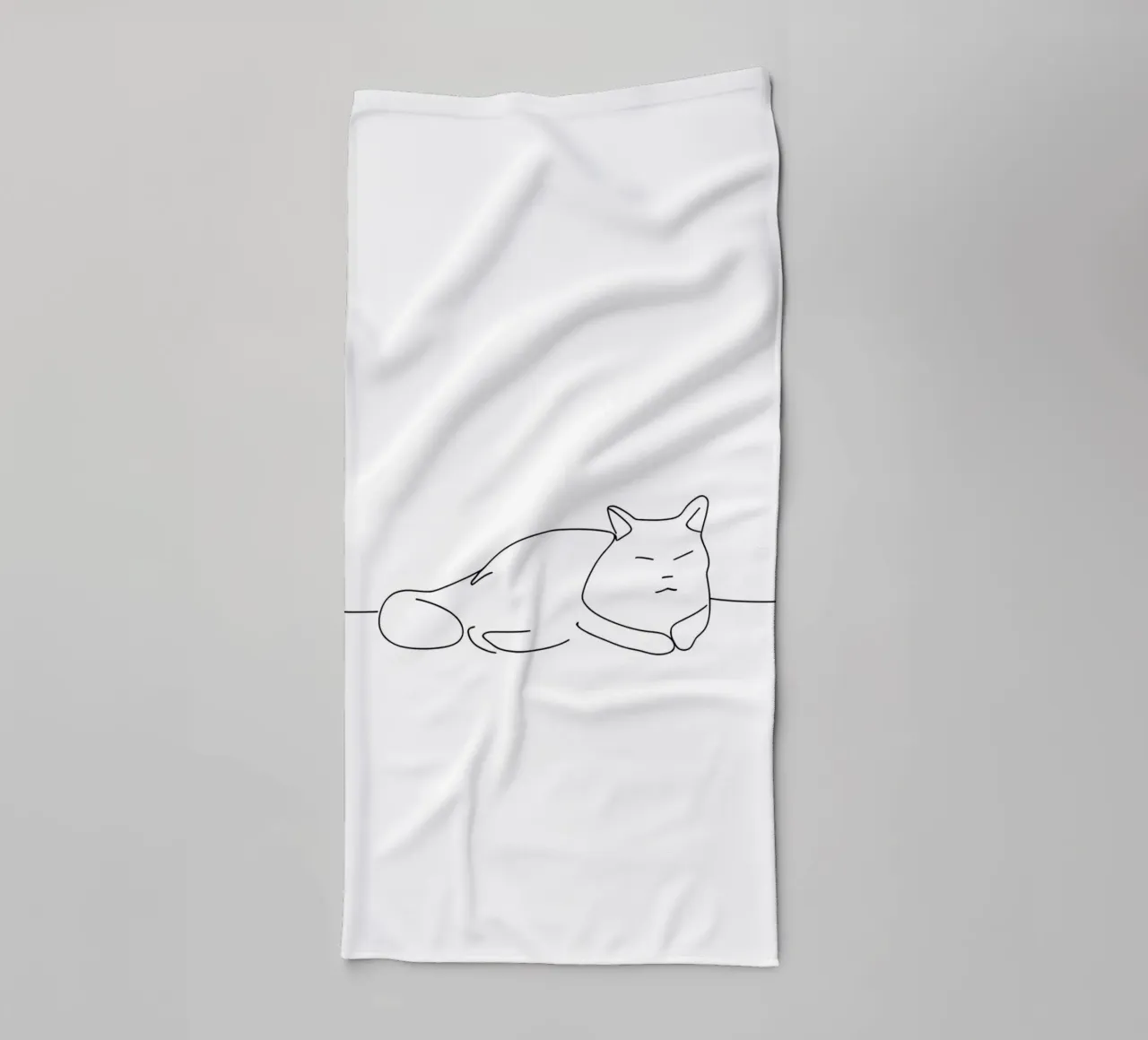 Dessin au trait minimaliste d'un chat endormi | Abstrait moderne serviette de bain de Viv Line Art
