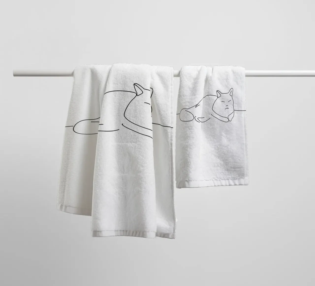 Minimalist Line Drawing of a Cat Sleeping | Modern Abstract towel by Viv Line Art