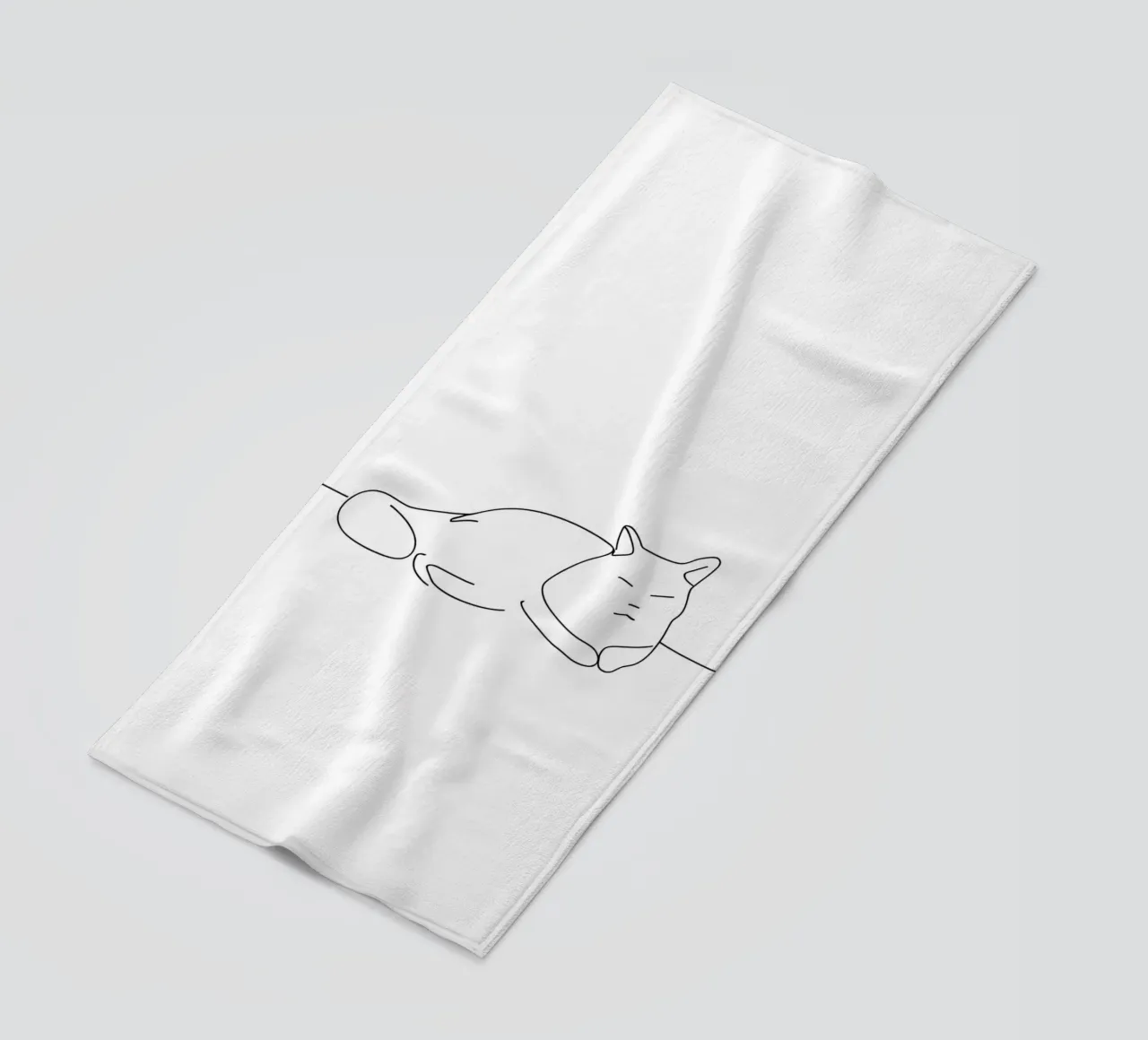 Minimalist Line Drawing of a Cat Sleeping | Modern Abstract beach towel by Viv Line Art