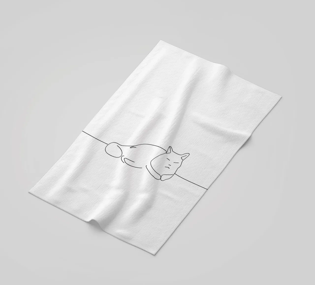 Minimalist Line Drawing of a Cat Sleeping | Modern Abstract beach towel by Viv Line Art