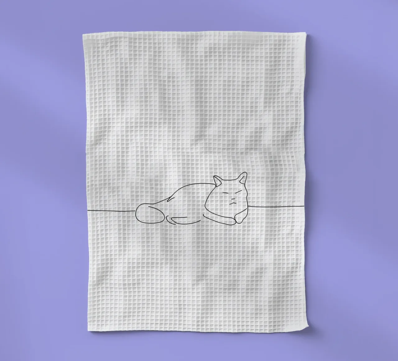 Dessin au trait minimaliste d'un chat endormi | Abstrait moderne torchon de Viv Line Art