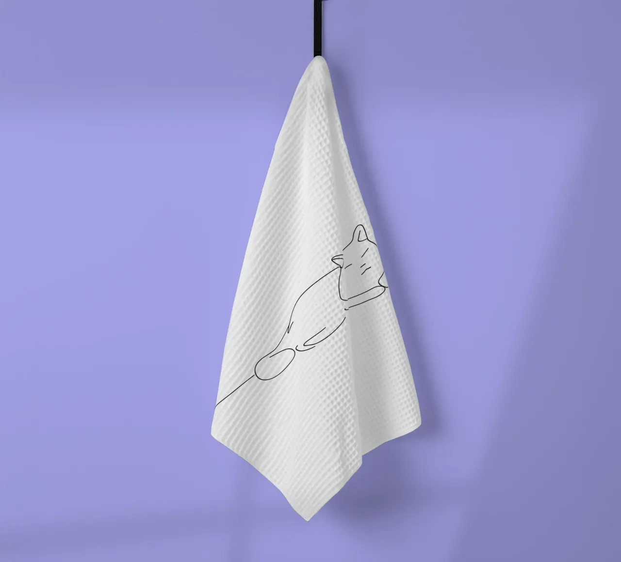 Dessin au trait minimaliste d'un chat endormi | Abstrait moderne torchon de Viv Line Art