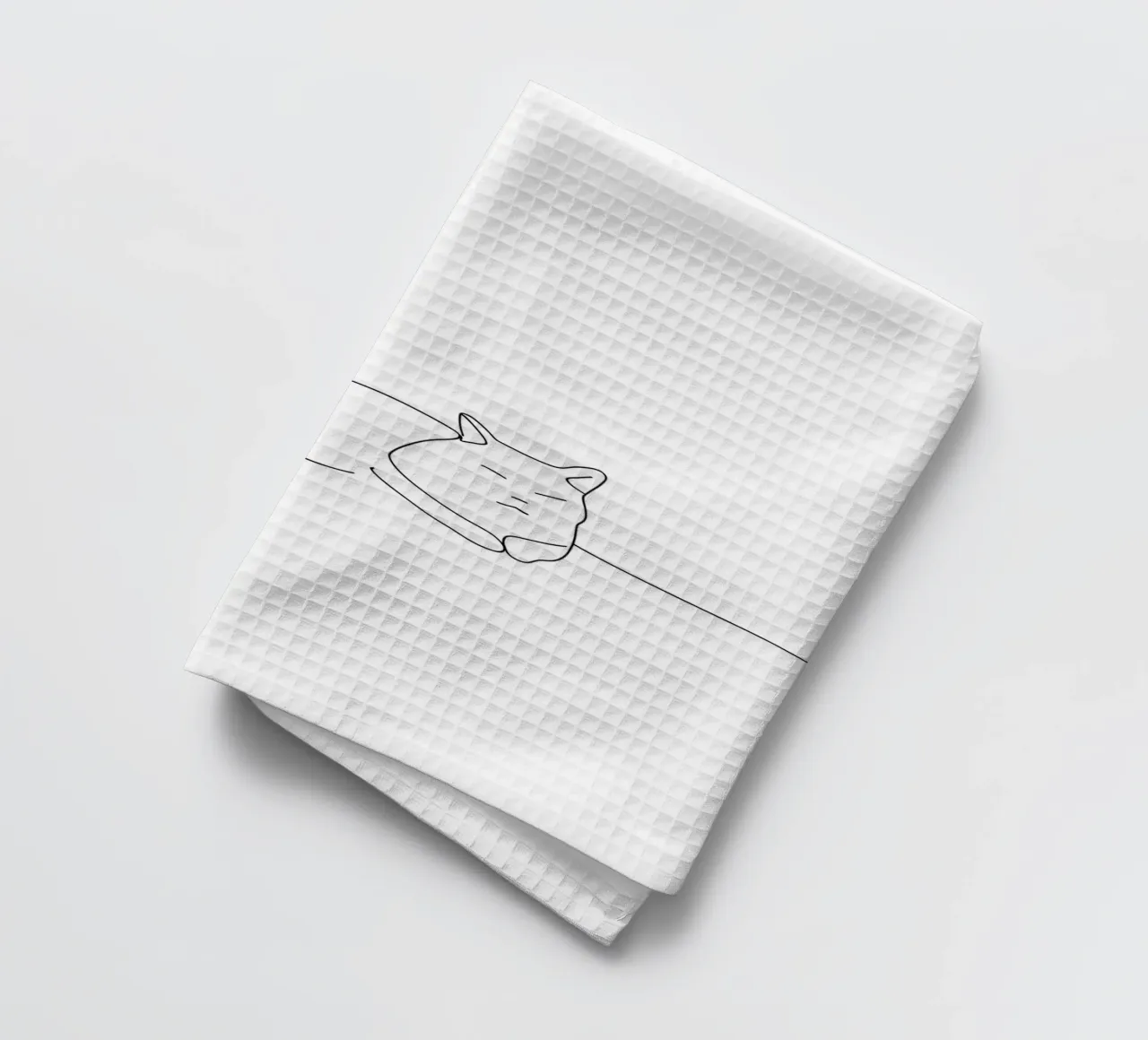 Dessin au trait minimaliste d'un chat endormi | Abstrait moderne torchon de Viv Line Art