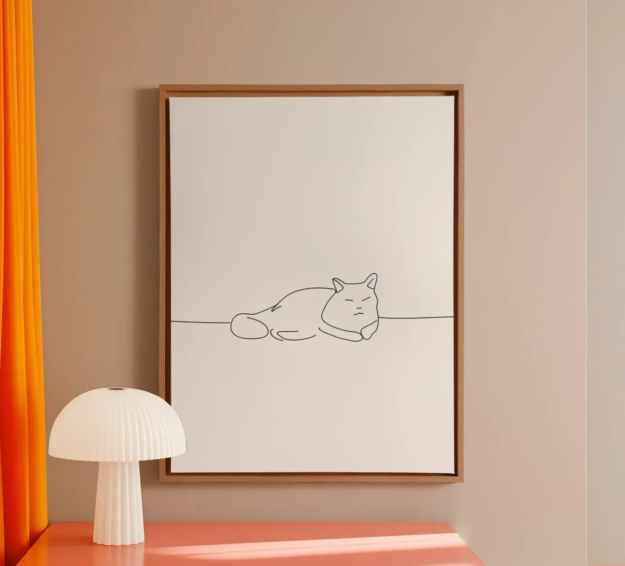 Minimalist Line Drawing of a Cat Sleeping | Modern Abstract canvas by Viv Line Art