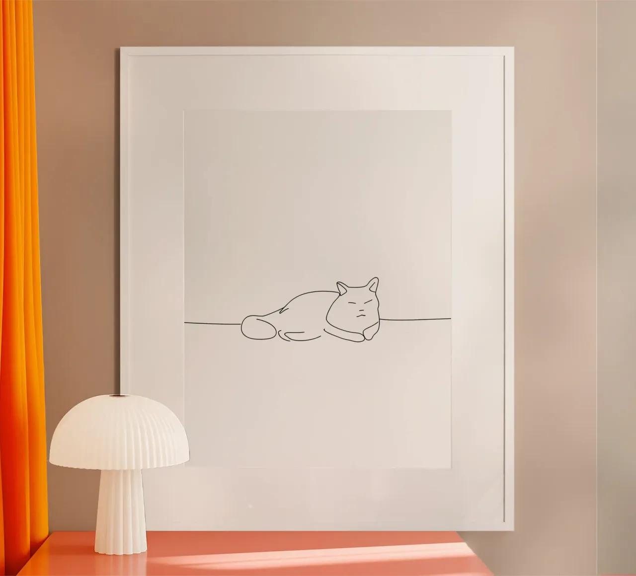 Minimalist Line Drawing of a Cat Sleeping | Modern Abstract hahnemühle by Viv Line Art
