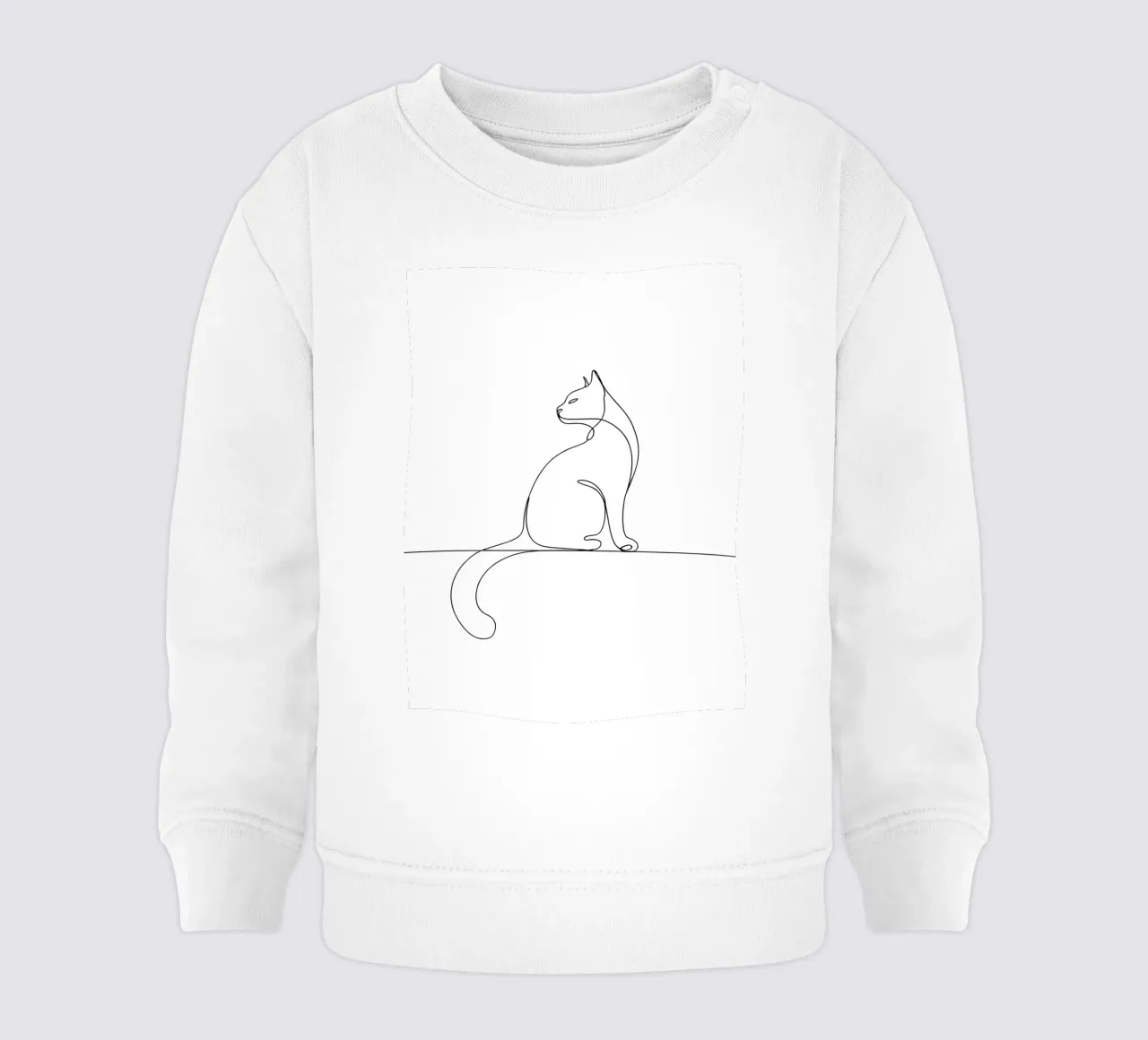 Dibujo lineal minimalista de un gato sentado en una pared | Moderno sudadera de bebé de Viv Line Art