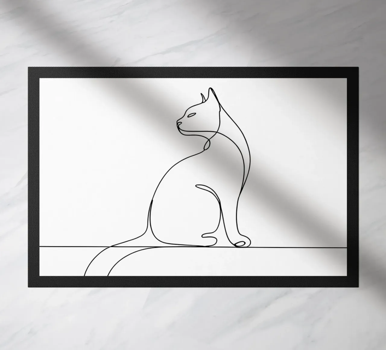 Minimalist Line Drawing of a Cat Sitting on a Wall | Modern doormat by Viv Line Art