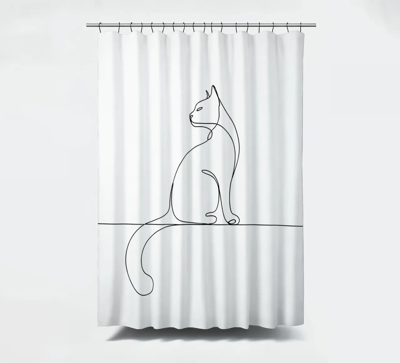 Minimalist Line Drawing of a Cat Sitting on a Wall | Modern shower curtain by Viv Line Art