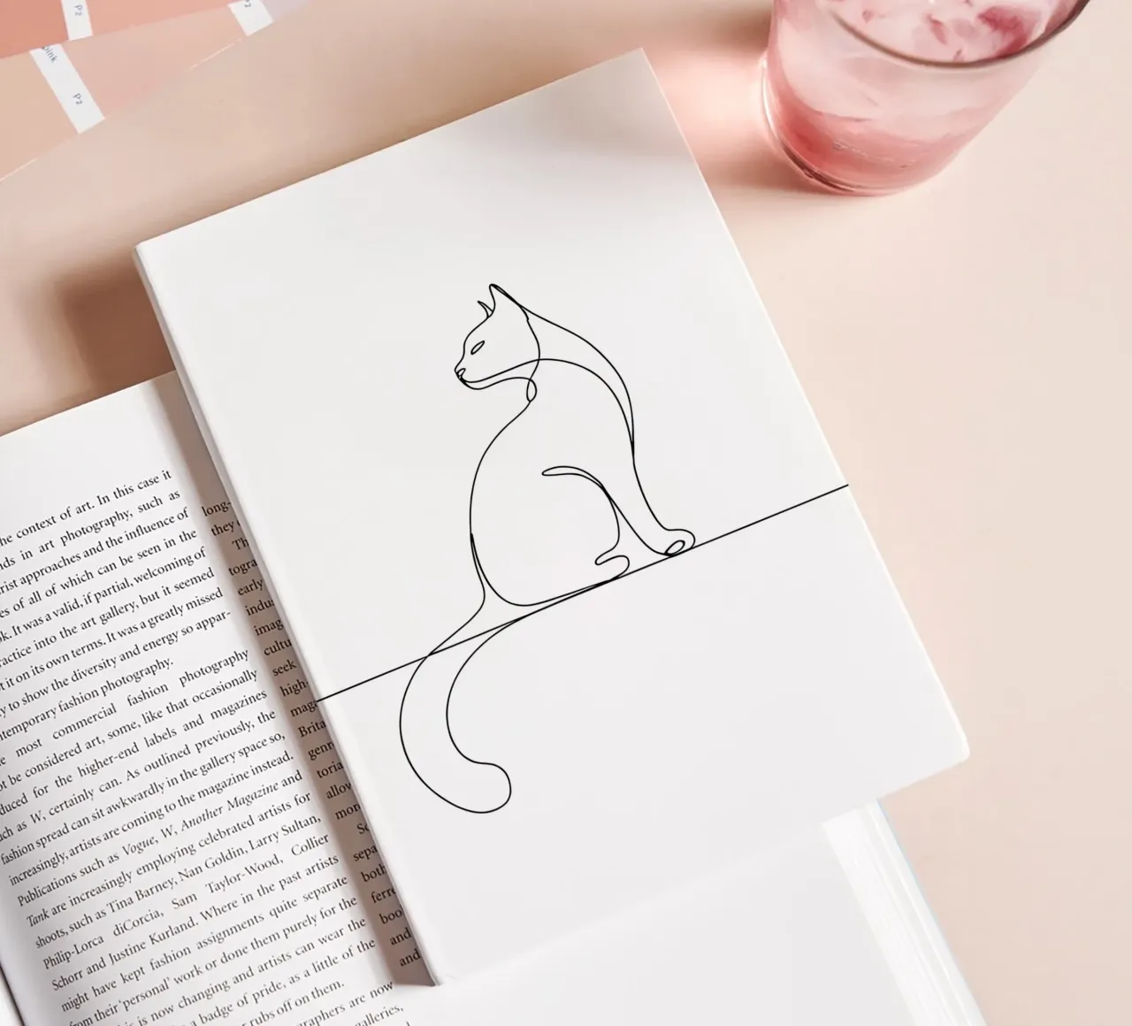 Minimalist Line Drawing of a Cat Sitting on a Wall | Modern notebook by Viv Line Art