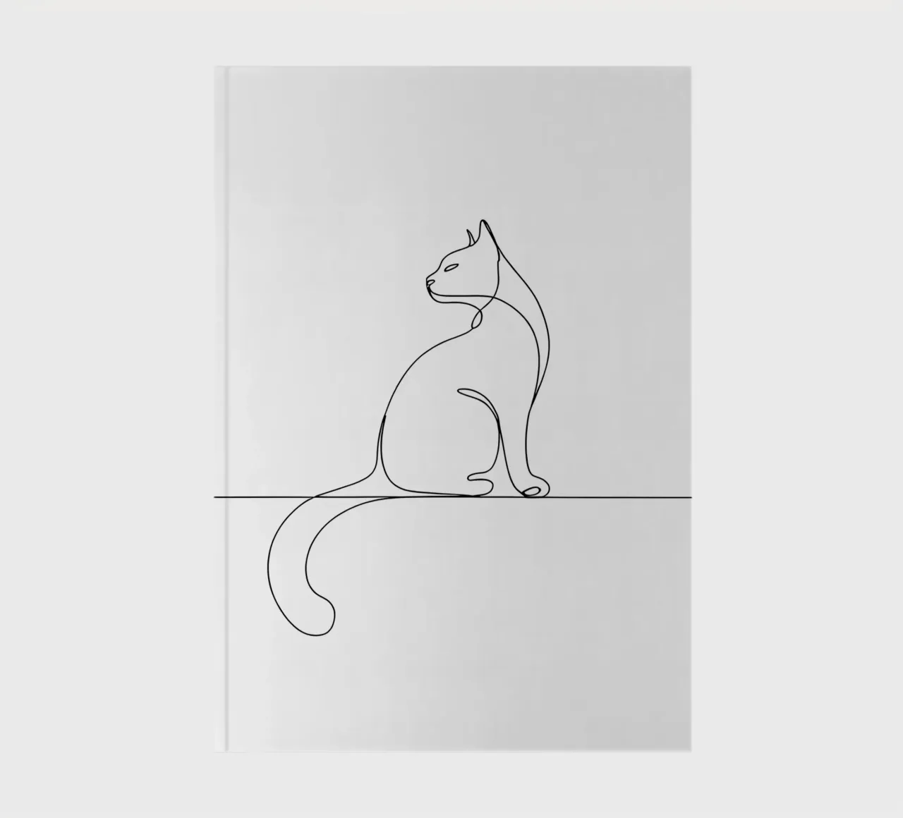Minimalist Line Drawing of a Cat Sitting on a Wall | Modern notebook by Viv Line Art