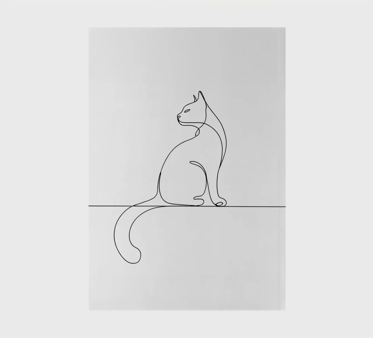 Minimalist Line Drawing of a Cat Sitting on a Wall | Modern notebook by Viv Line Art