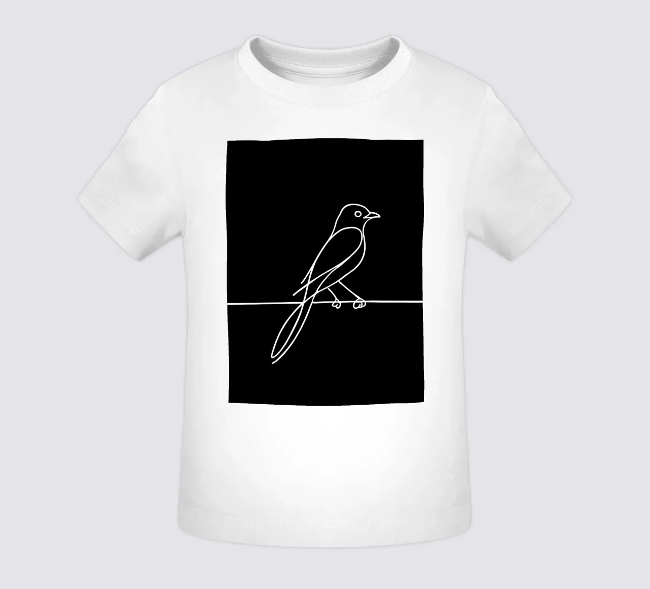 Minimalist Line Drawing of a Bird on a Wire | Modern Abstrac baby t-shirt by Viv Line Art
