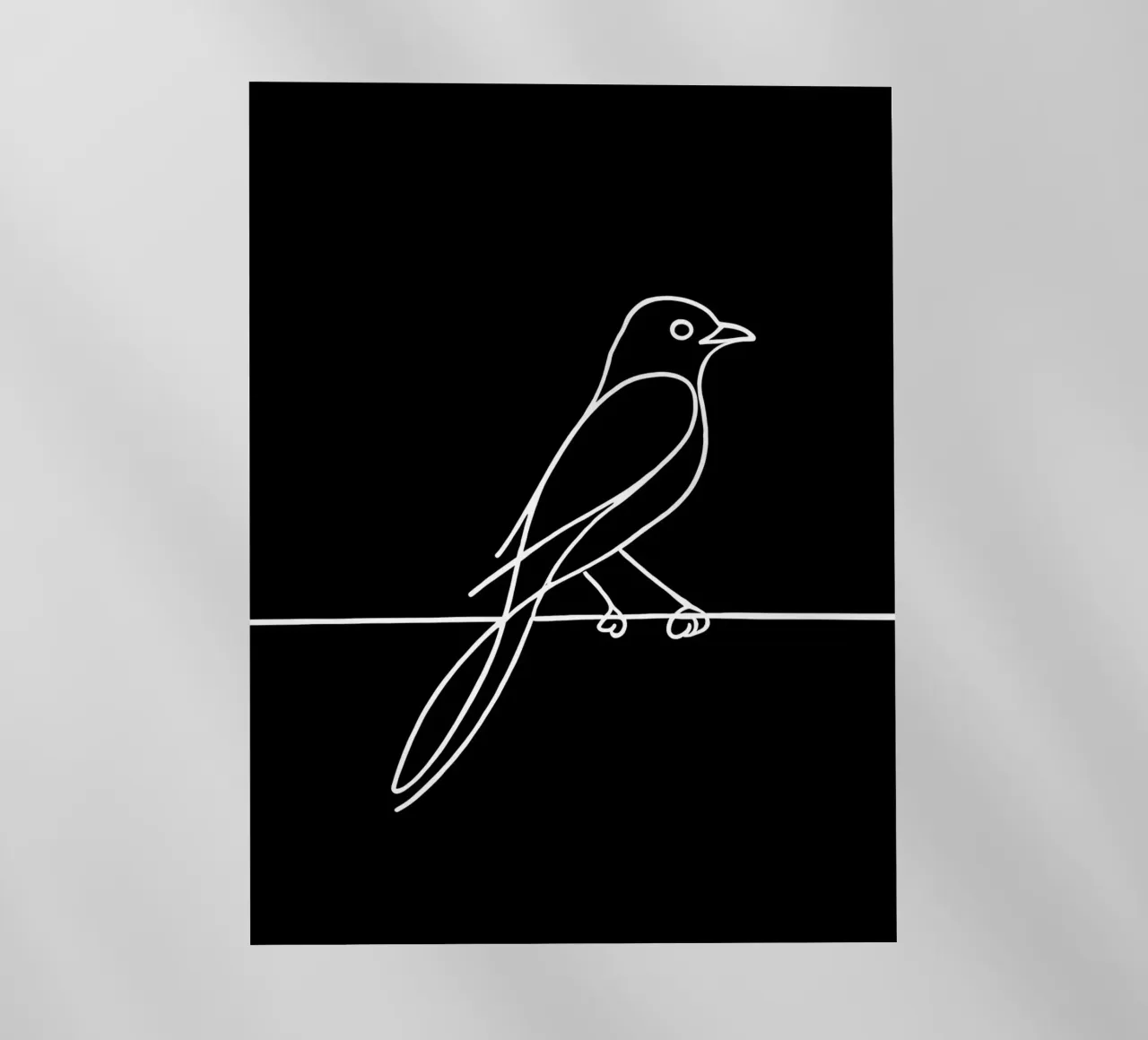 Disegno lineare minimalista di un uccello su un filo | Astrazione moderna pellicola backlit da Viv Line Art