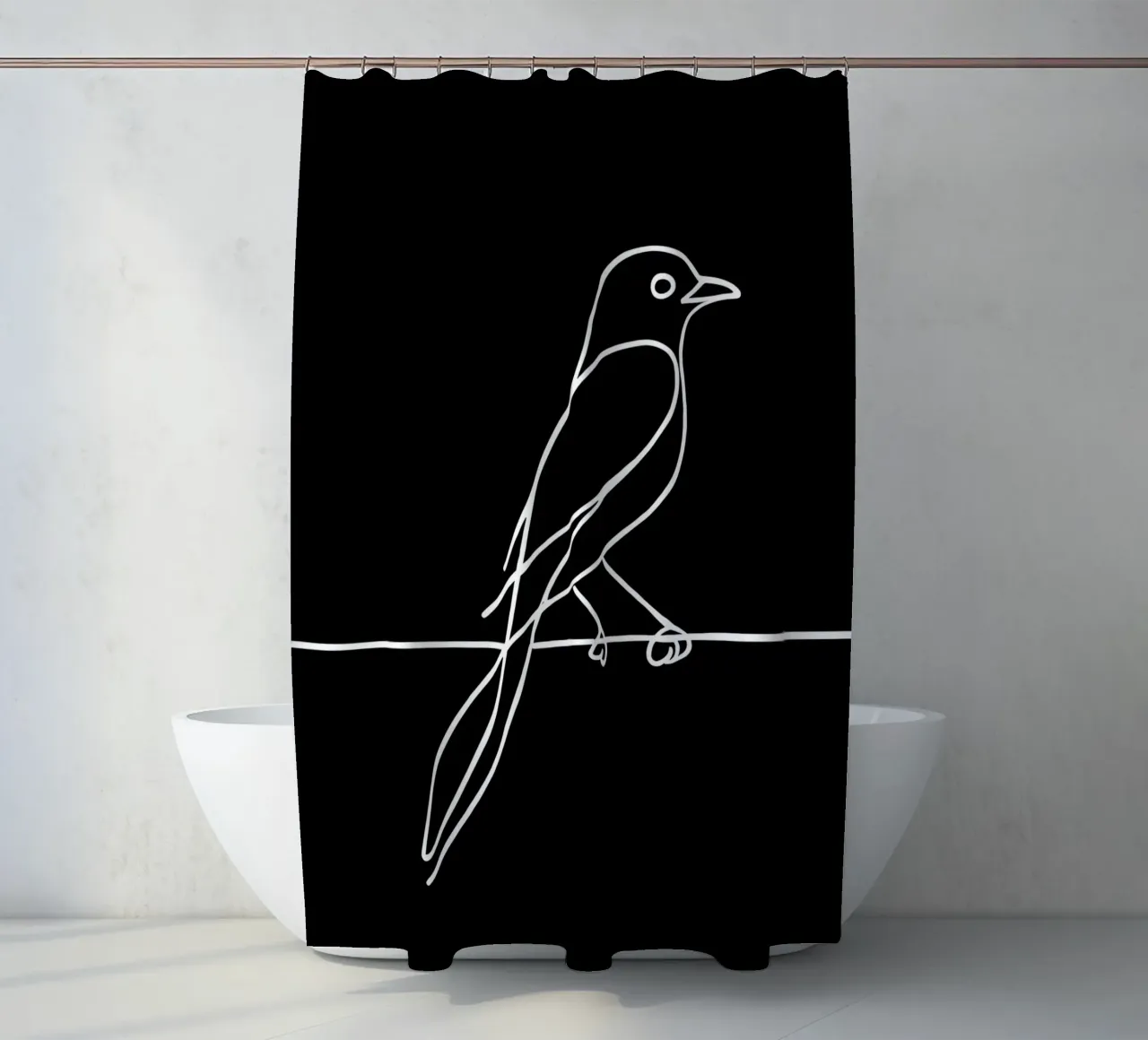Minimalist Line Drawing of a Bird on a Wire | Modern Abstrac shower curtain by Viv Line Art