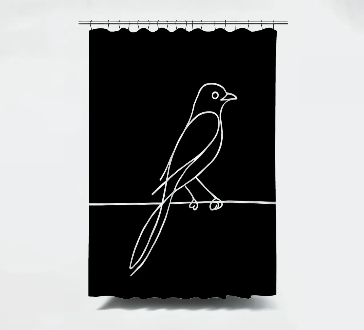 Minimalist Line Drawing of a Bird on a Wire | Modern Abstrac shower curtain by Viv Line Art