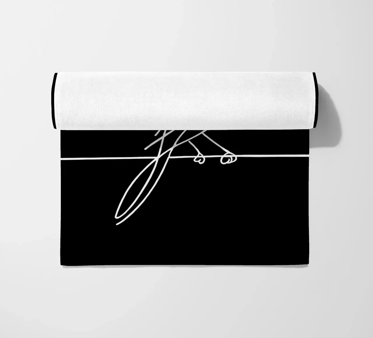 Disegno lineare minimalista di un uccello su un filo | Astrazione moderna telo mare da Viv Line Art