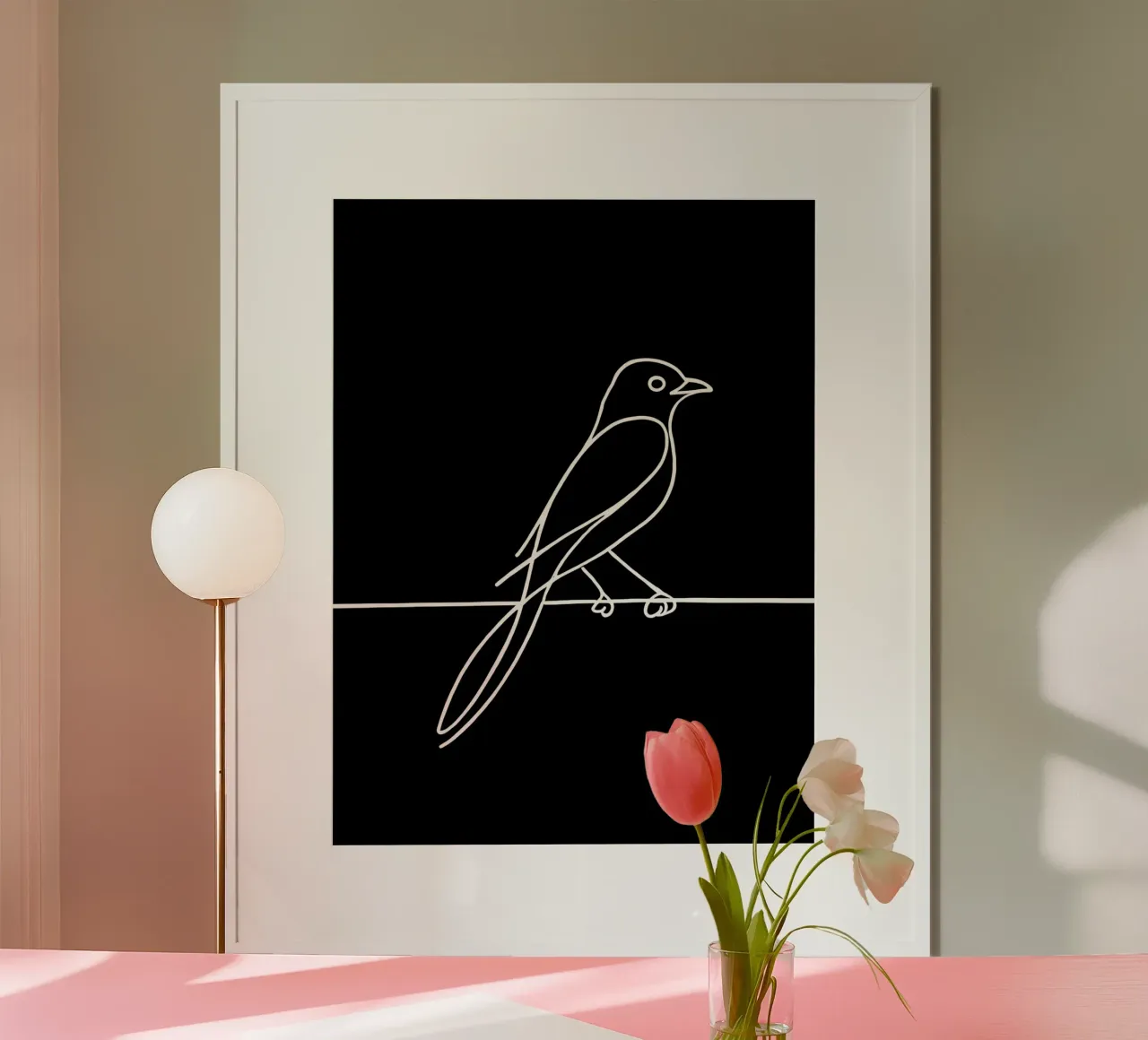 Minimalist Line Drawing of a Bird on a Wire | Modern Abstrac hahnemühle by Viv Line Art